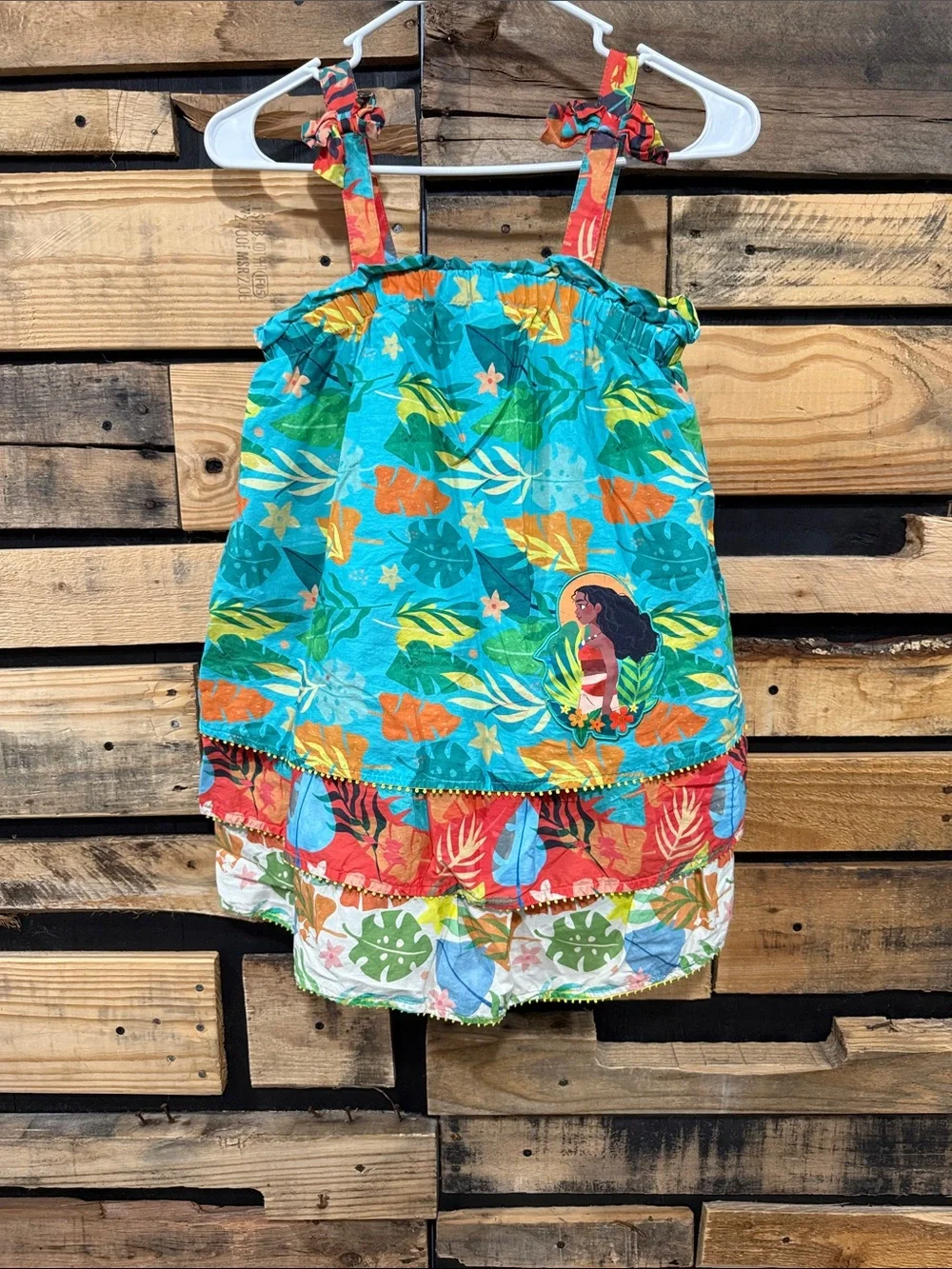 Disney Moana Girls Dress Size 7/8 Cotton Tropical Sleeveless Ruffle Tiered